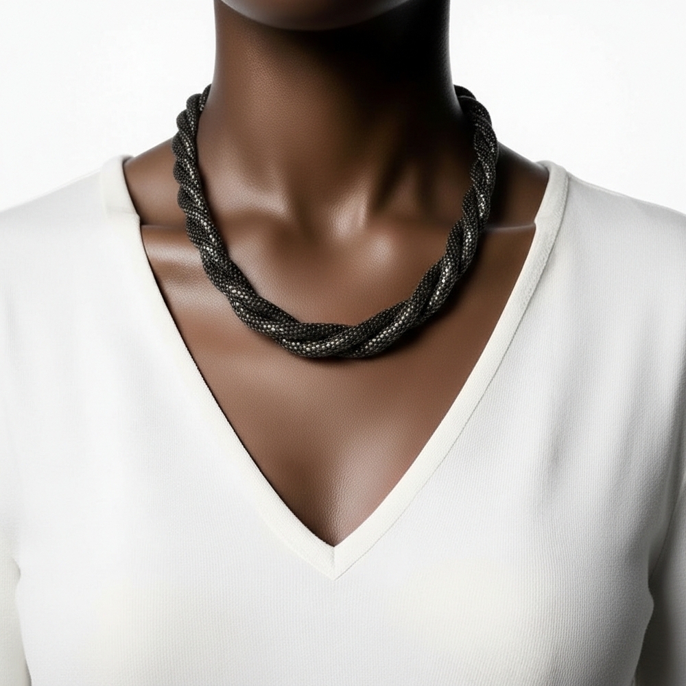 Grunge Moto Minimalist Dark metal rope necklace Adjustable